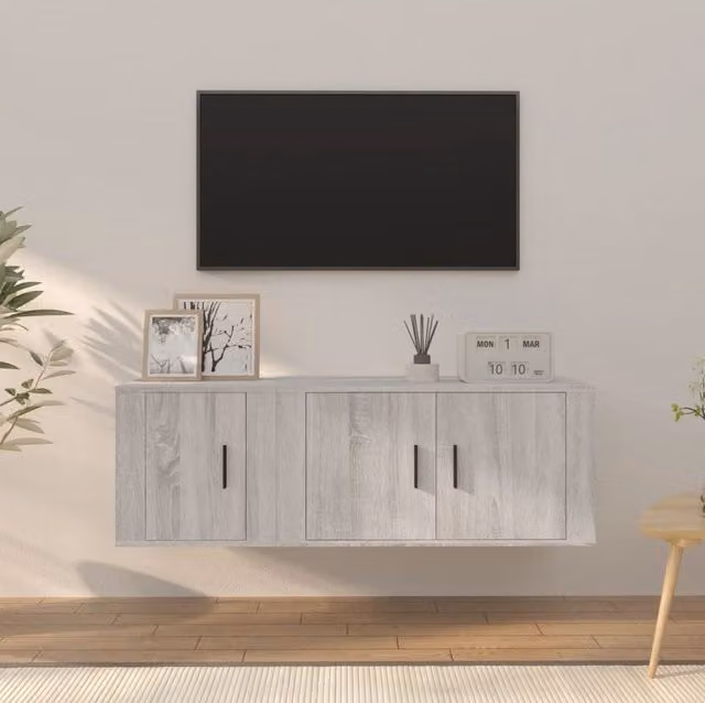 Berkfield Home 2 Piece Grey Sonoma Lowboard and Wall Mounted TV Cabinet Set