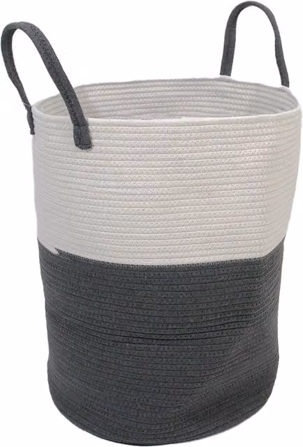 Libbi Lou Soft Woven Cotton Fabric Laundry Hamper Storage Basket in Grey, White and Multicolour, W/D/H: 38.0 x 38.0 x 50.0 cm