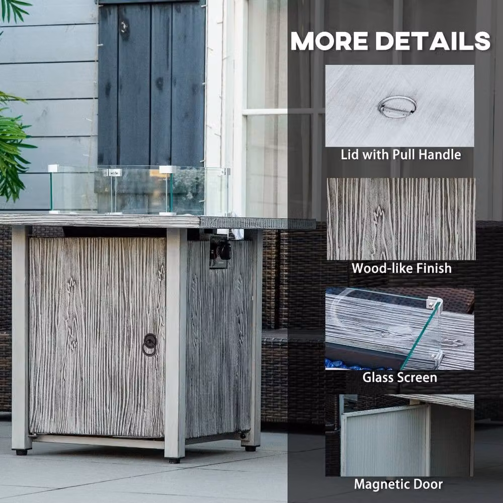 Rolipo Grey Gas Fire Pit Table with Glass Screen and Stainless Steel Details – 6