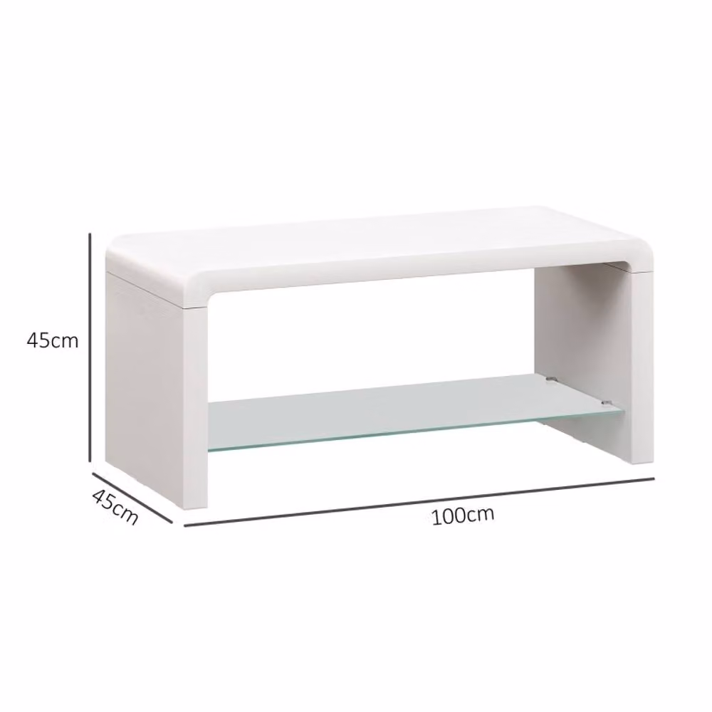 STILVORA Modern Gloss White Rectangular Coffee Table with 2-Tier Shelf – 4