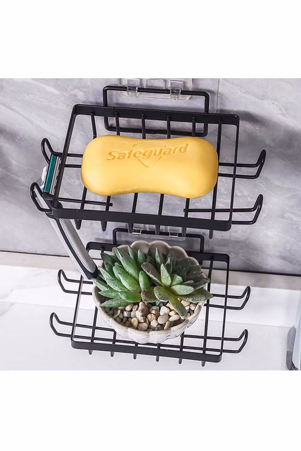 Living and Home 4-Piece Rustproof Metal No-Drill Shower Caddy Set with Adhesive Wall Stickers in Black – 2