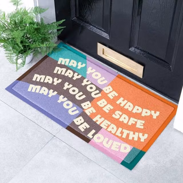 Artsy Mats Elizabeth Olwen May You Be Happy Indoor/Outdoor Doormat, Orange and Multicolour, W: 70 cm, D: 40 cm
