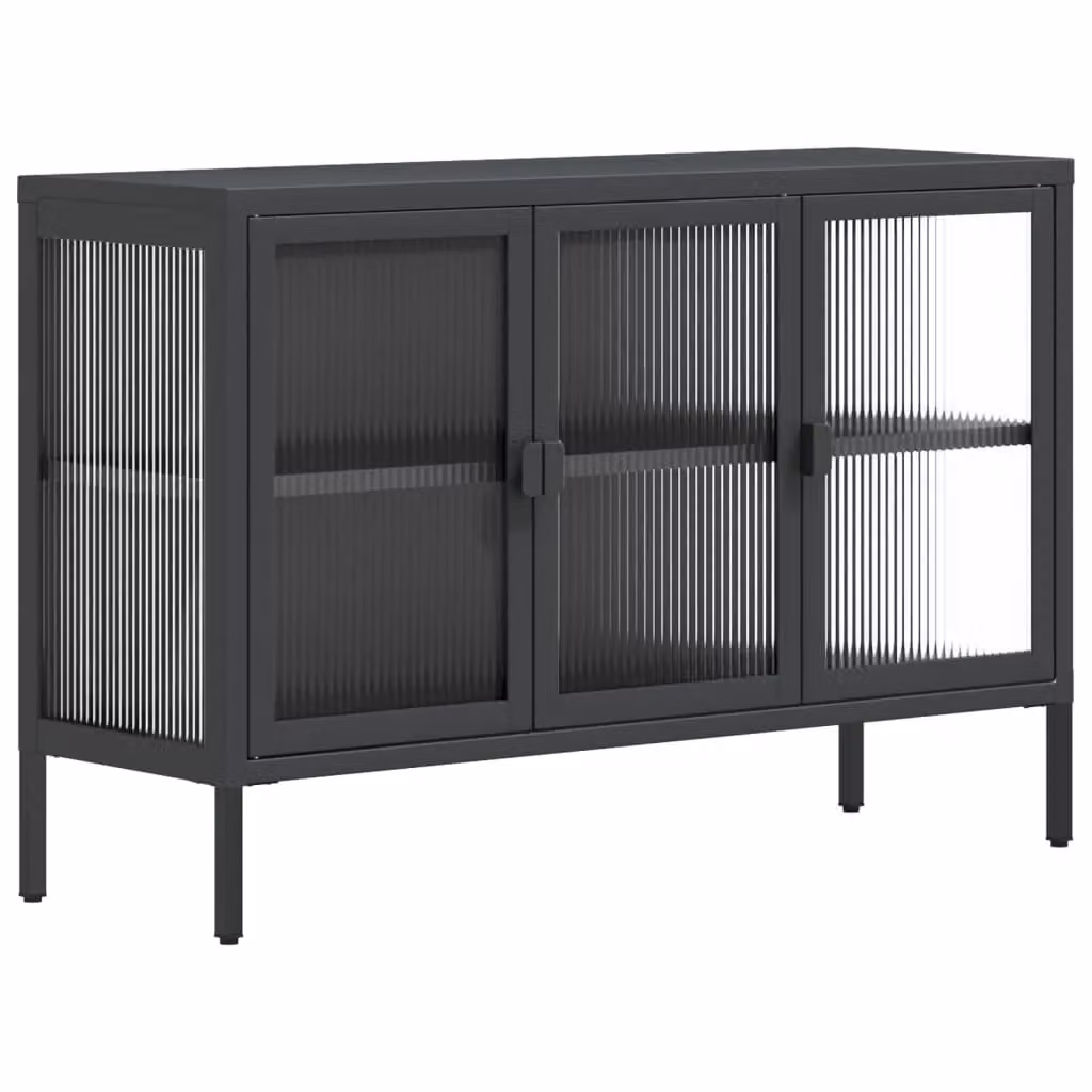 Berkfield Home Modern Black Sideboard with Glass and Metal, W/D/H: 105 x 35 x 70 cm – 2