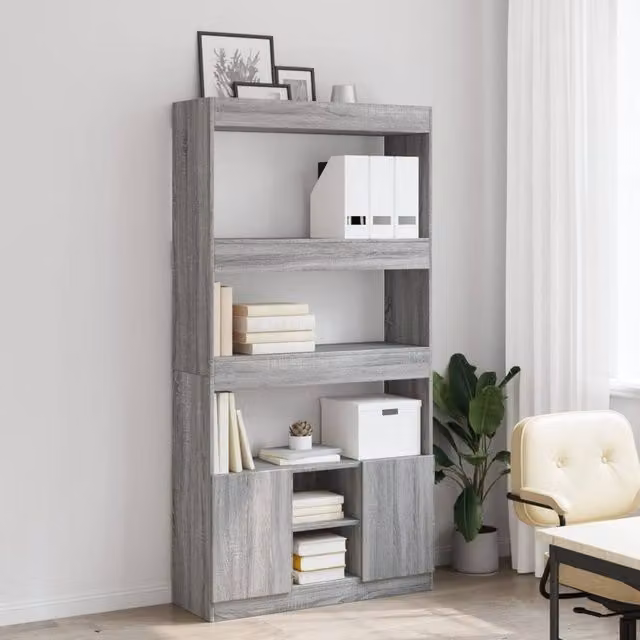 Berkfield Home Grey Sonoma Highboard in Engineered Wood, W/D/H: 92 x 33 x 180 cm – 1