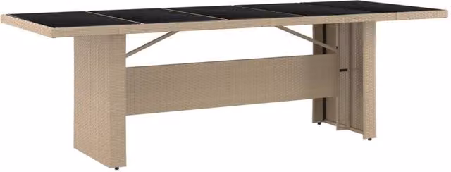 Berkfield Home Extendable Garden Table with Beige Poly Rattan and Tempered Glass Top
