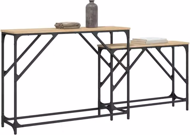 Berkfield Home Nesting Console Tables, 2 Piece Set in Sonoma Oak and Beige Engineered Wood