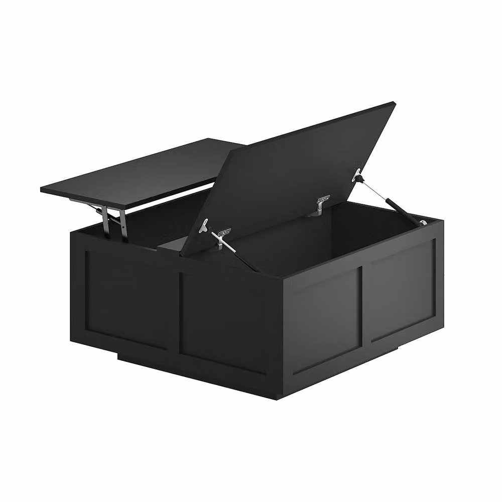 KEEPREAPER Square Lift Top Coffee Table with Hidden Storage in Black Wood – 2