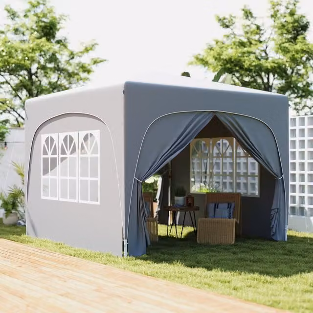Outsunny Pop Up Gazebo with Sides, UPF50, Light Grey, W x D: 3 x 3 m