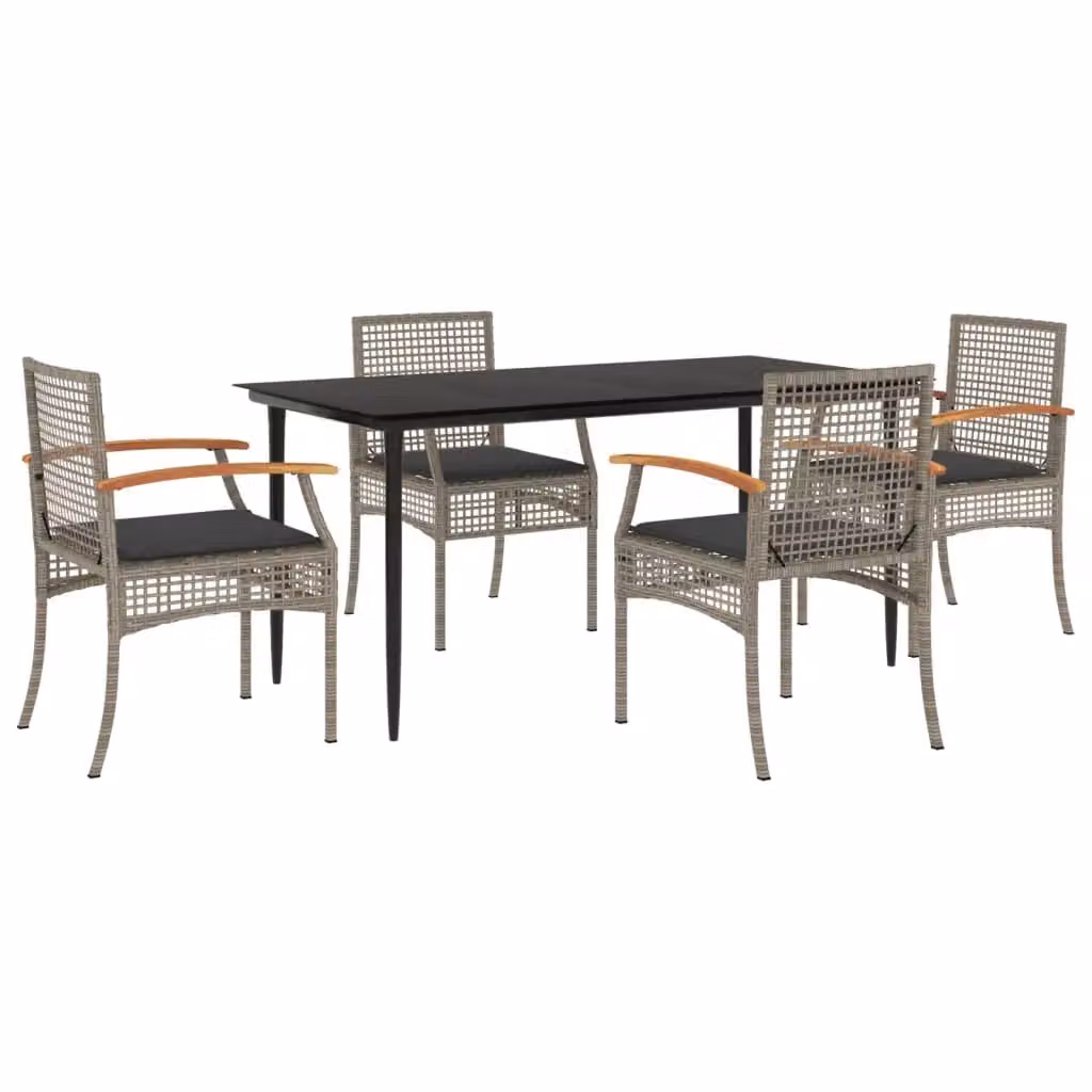 Berkfield Home 5 Piece Grey Poly Rattan Garden Dining Set with Cushions – 2