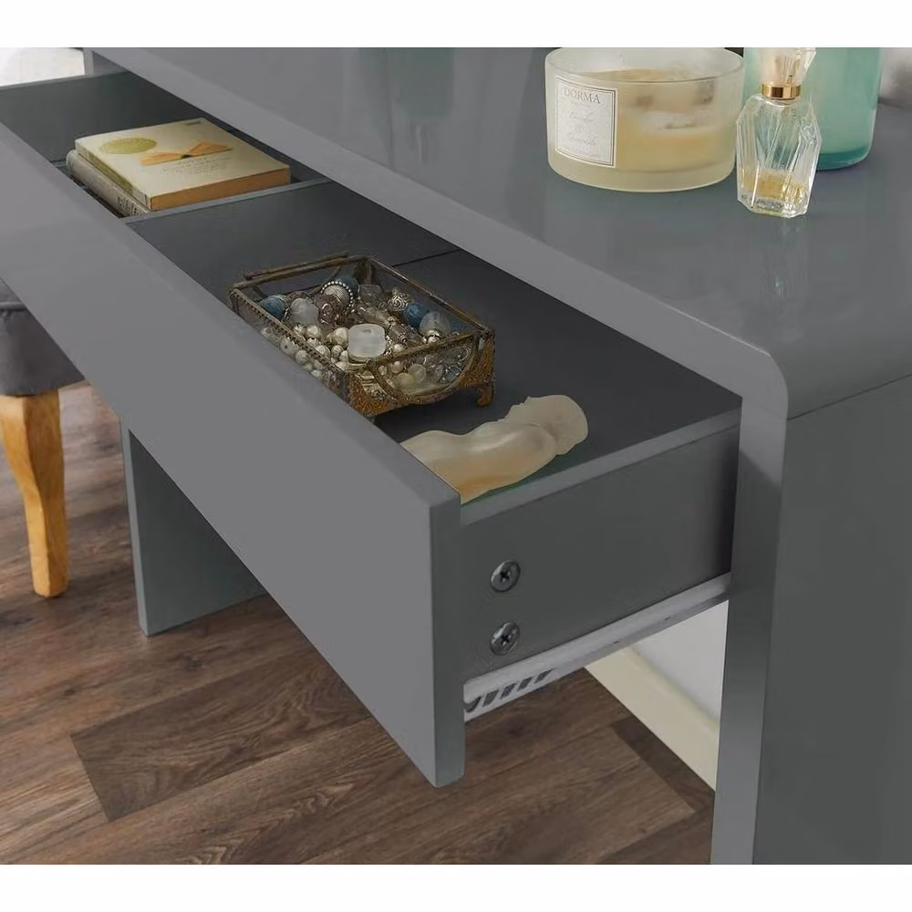 FORGEVIO Grey Gloss Dressing Table and Modern Hallway Console Desk – 3