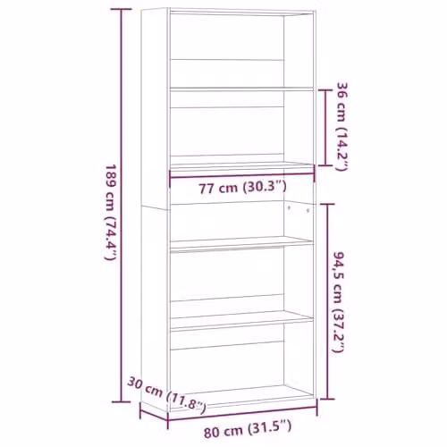 vidaXL Book Cabinet in Old Wood Brown, W/D/H: 80 x 30 x 189 cm – 3