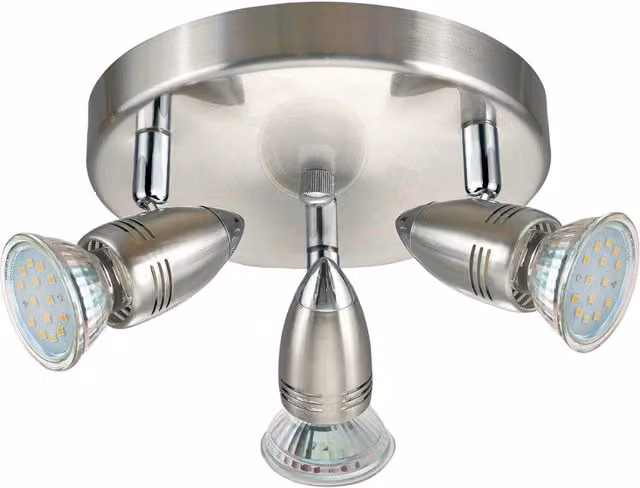 Loops 3 Spot Flush Ceiling Light in Chrome and Silver with GU10 LED Bulbs