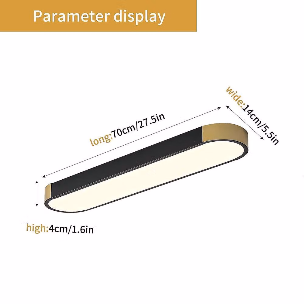NIVOR Dimmable LED Linear Flush Mount Ceiling Lamp with Remote Control, Black and Gold/Brass, 70 cm – 2