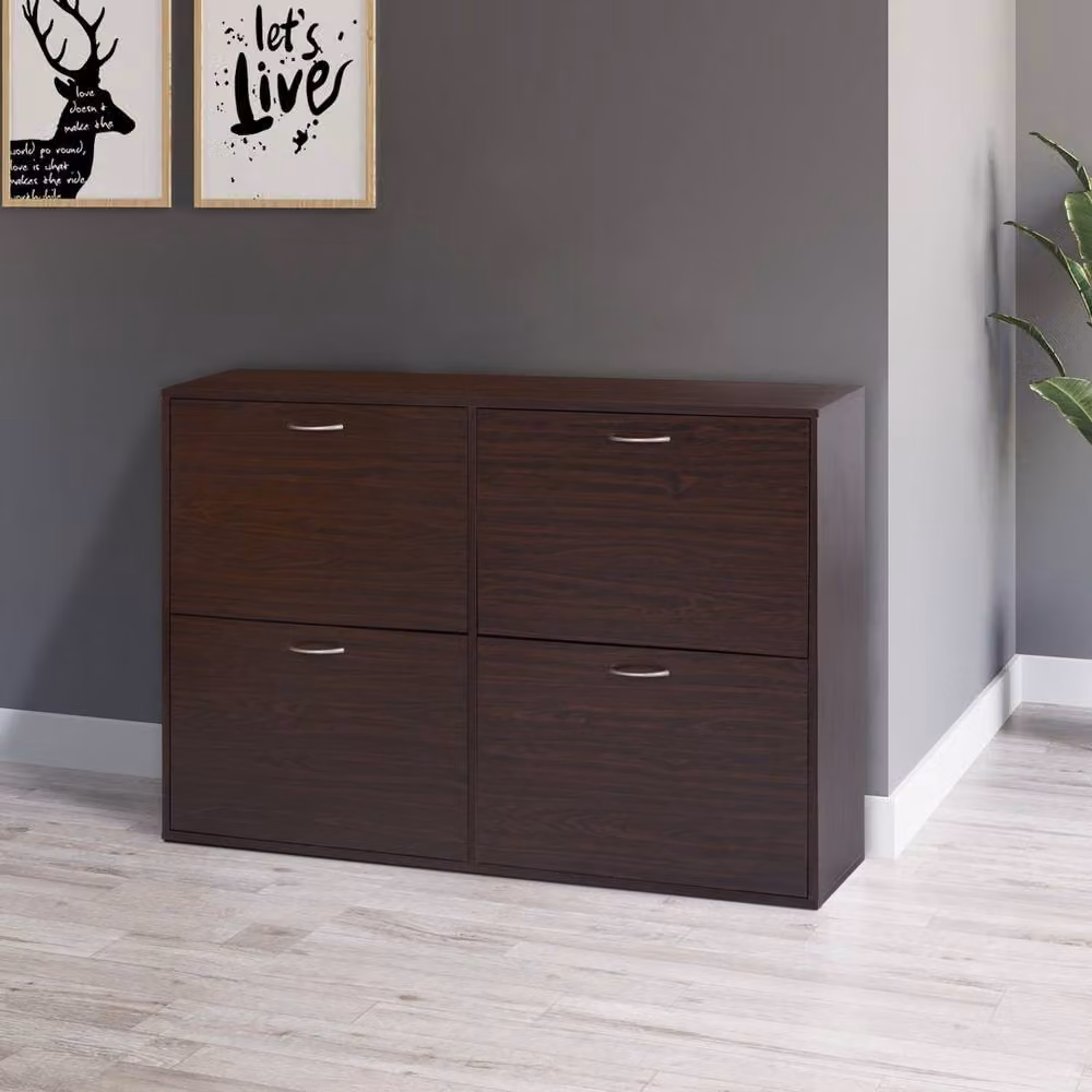 FORGEVIO Wooden Shoe Cabinet with Tilting Compartments and Drawers, Brown – 3