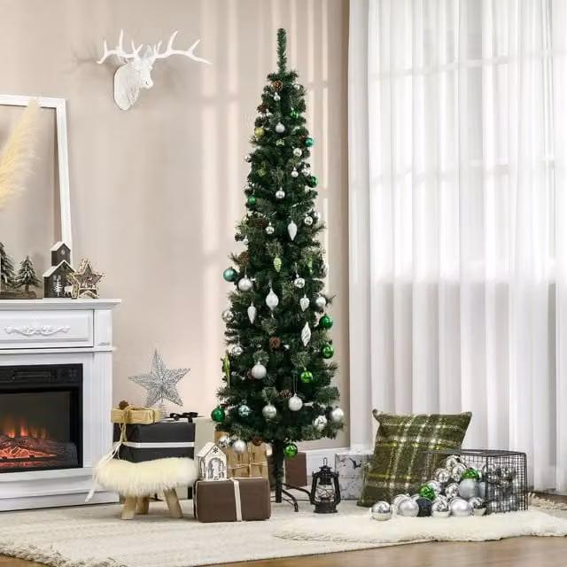 HOMCOM 6.5ft Green Pencil Artificial Christmas Tree with 556 Tips – 1