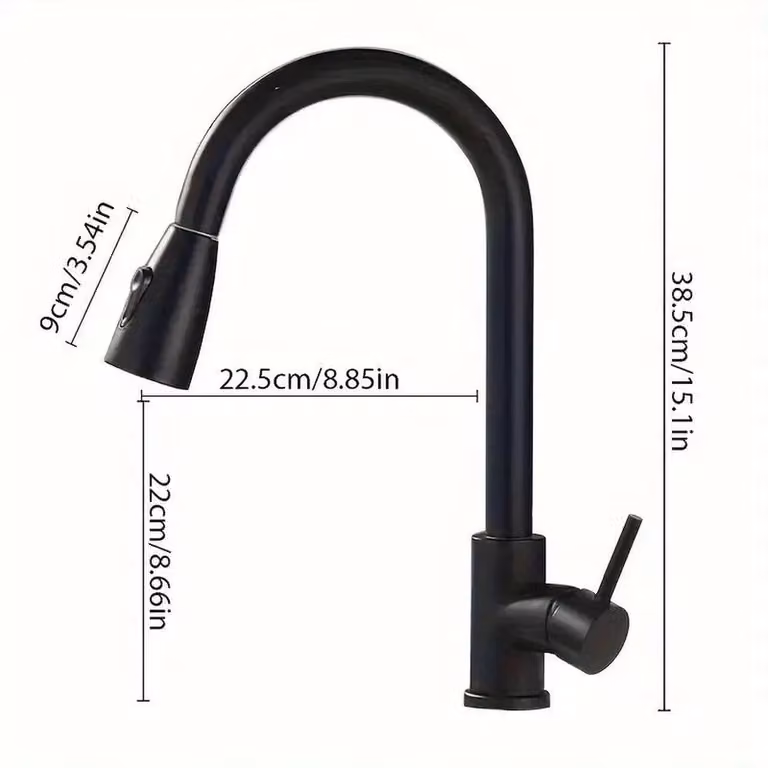 FORIOUS Matt Black and Silver Stainless Steel Single Lever Kitchen Sink Mixer Tap with Pull Out Spray Swivel Spout
