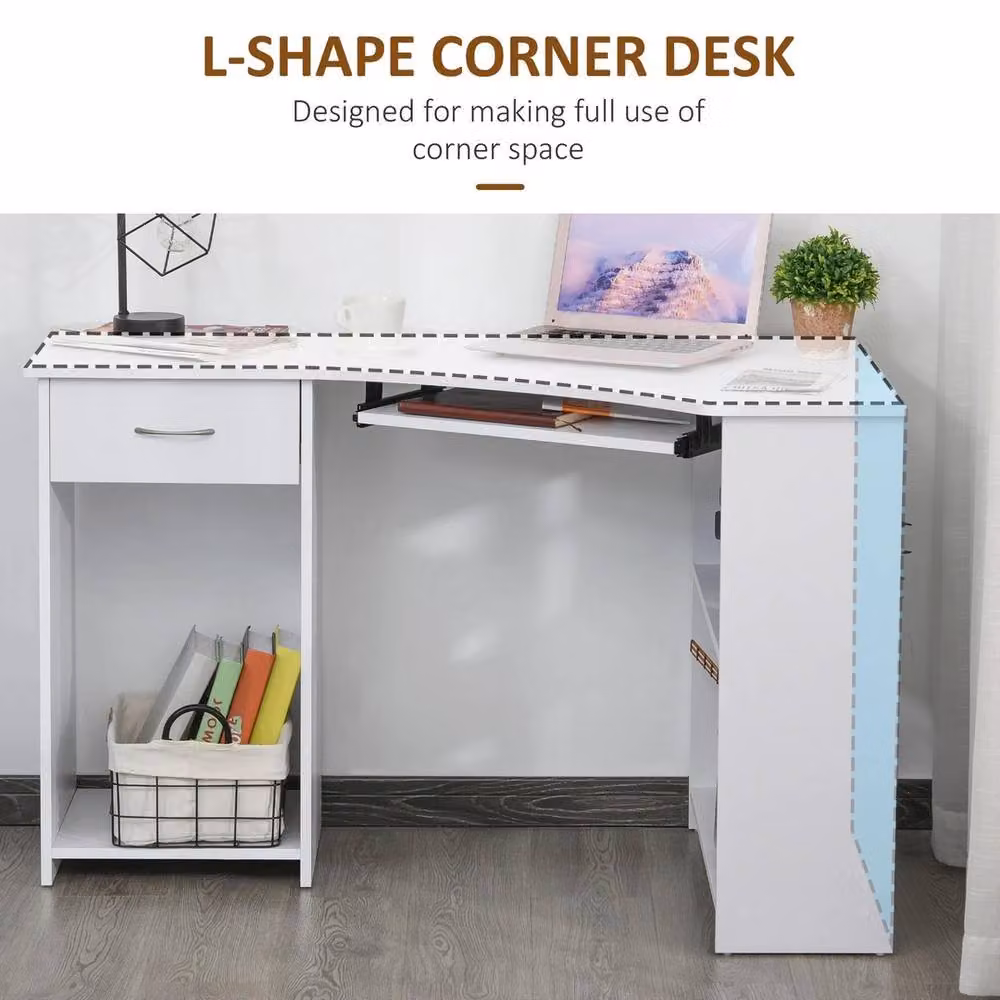 NESTLUNE L-Shaped Corner Computer Desk in White with 2 Shelves, W/D/H: 100 x 15 x 75 cm – 5