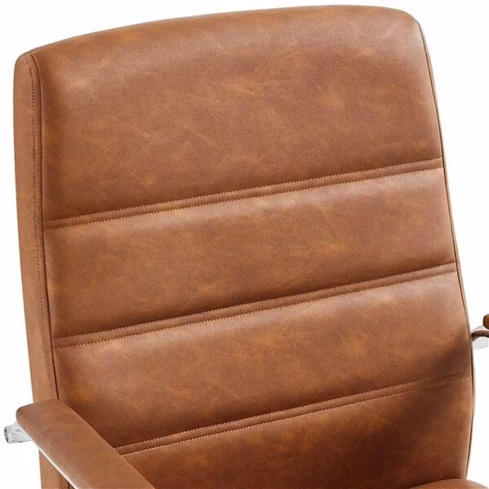 EONLION Retro Brown PU Leather Swivel Office Chair – 3