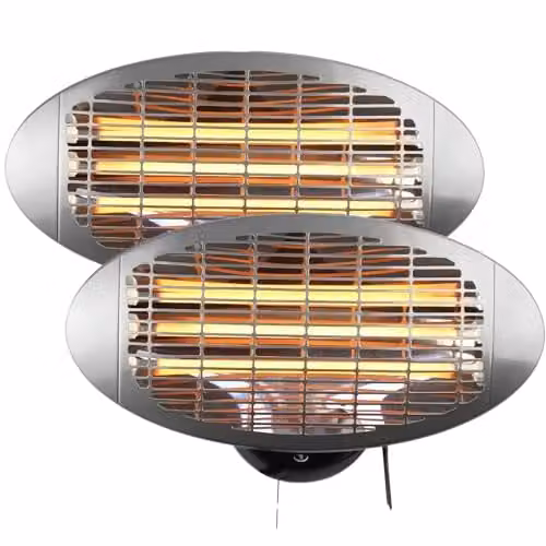 Heatlab 2kW Quartz Bulb Wall Mounted Electric Heater in Silver, Pack of 2 – 1