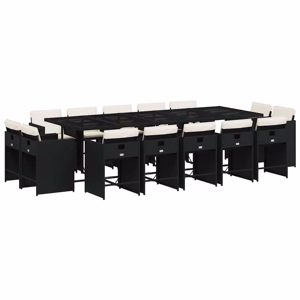 Berkfield Home 14-Seater Collapsible Garden Dining Set in Black PE Rattan with Glass Top – 2