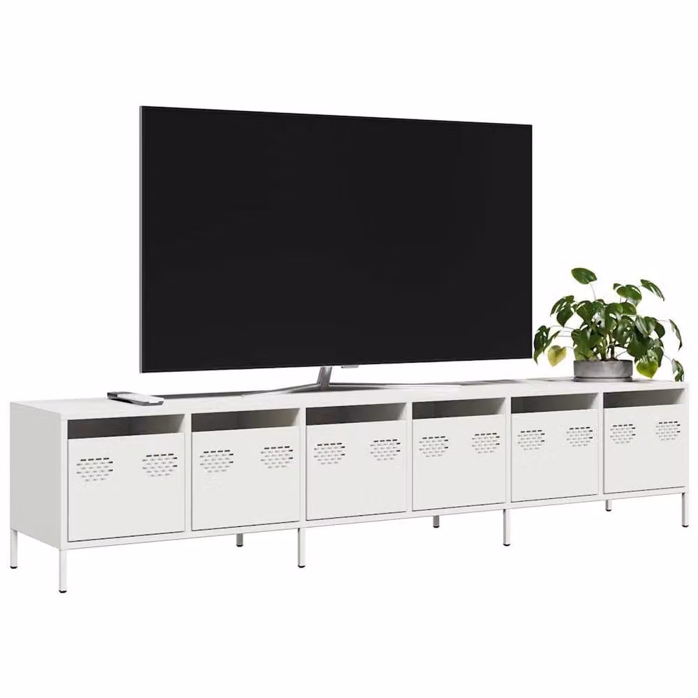 Berkfield Home Modern White Metal TV Cabinet W: 202 cm, D: 39 cm, H: 43.5 cm – 2