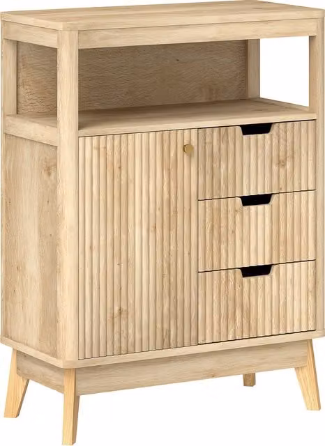 HOMCOM Small Scandinavian Sideboard with Drawers and Adjustable Shelf in Brown Nature Wood Finish – 1