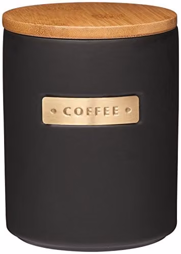 MasterClass Black Stoneware Coffee Canister with Airtight Bamboo Lid, 1 l