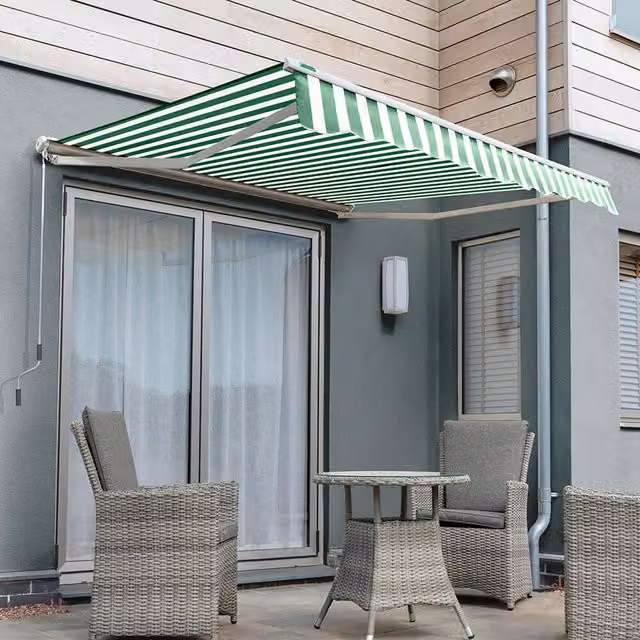 Primrose Electric Half Cassette Awning with Motor, Green and White Stripe, 4.0m