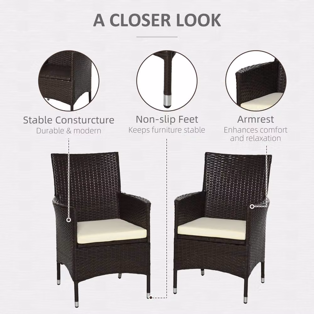 STILVORA Set of 2 Modern Brown Dining Chairs with Rattan and Metal Frame – 5
