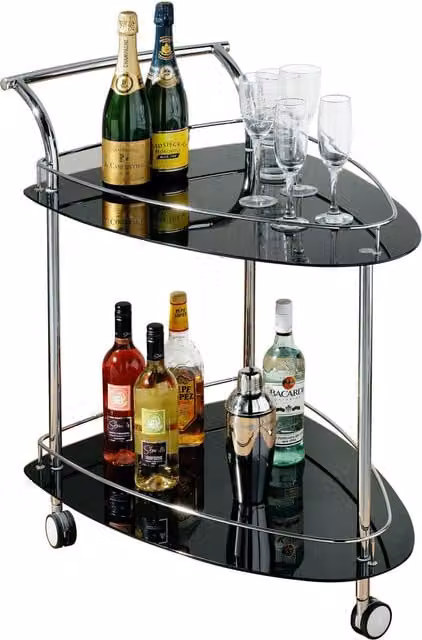 Orsina Modern 2-Tier Black Tempered Glass and Metal Serving Trolley with Castors – 1