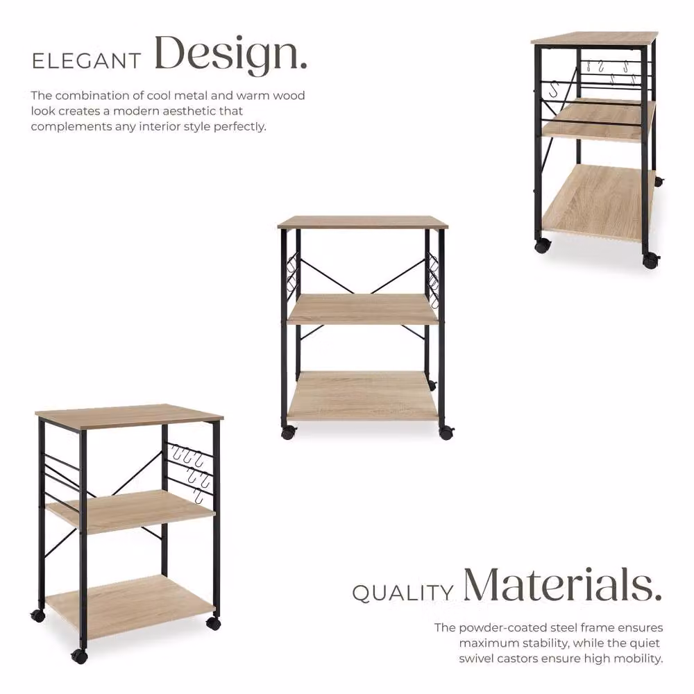 tectake Rugby Modern Drinks Trolley in Light Oak and Glass – 4