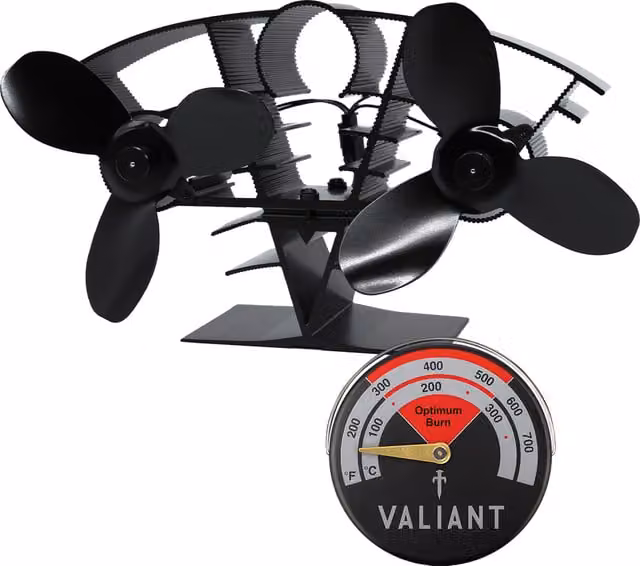 Vaillant Twin Blade Stove Fan with Magnetic Thermometer in Red and Black