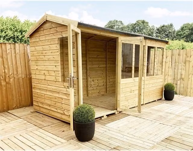 Marlborough Reverse Pressure Treated Apex Summerhouse with Short Windows in Natural Wood, W/D/H: 213.36 x 213.36 x 12.0 cm – 1