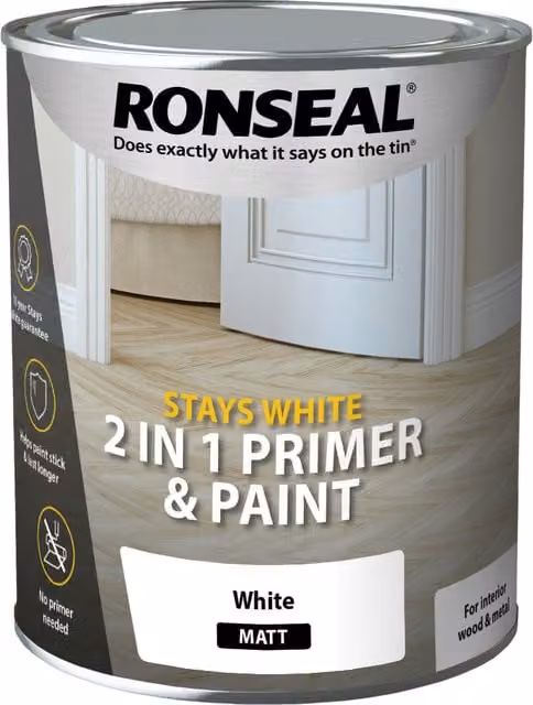 Ronseal Stays White 2 in 1 Matt Primer and Paint, White