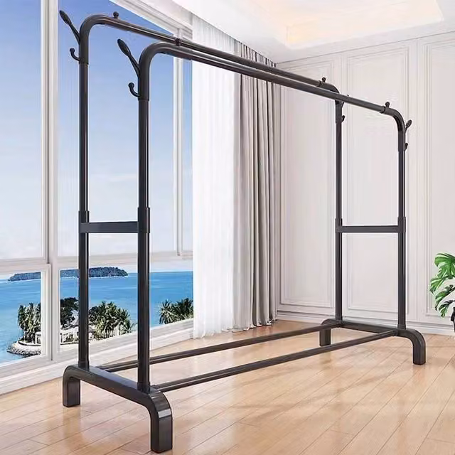 NESTLUNE Heavy Duty Metal Double Rail Clothes Rail in Matt Black – 1
