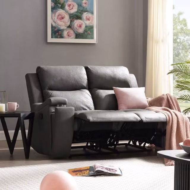 Home Detail Collins Grey Air Leather and Fabric 2 Seater Manual Recliner Sofa – 2