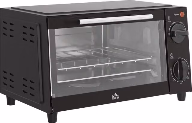 HOMCOM 9L Compact Convection Mini Electric Oven with Timer and Adjustable Heat, Black – 1