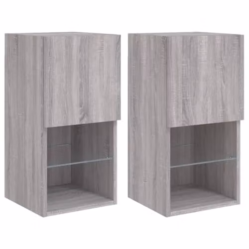 vidaXL Set of 2 Modern Wall-Mounted TV Cabinets with Integrated LED Lighting in Grey Sonoma Oak, W/D/H: 30.5 x 30.0 x 60.0 cm