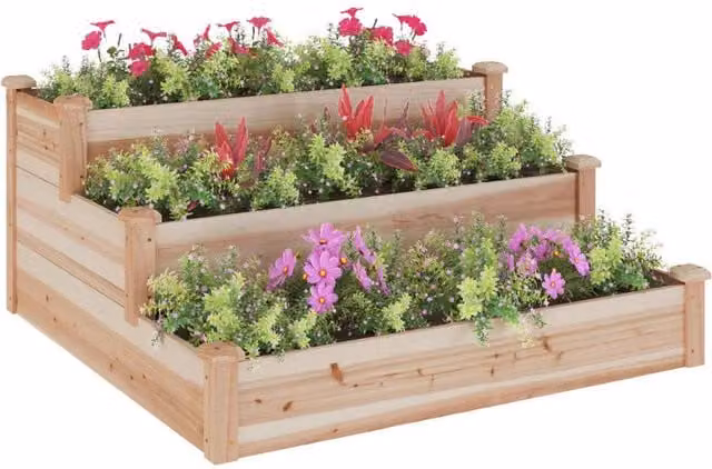 Berkfield Home Garden Wooden Raised Bed in Beige, W/D/H: 120 x 120 x 56 cm