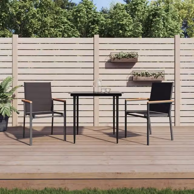 Berkfield Home 3 Piece Modern Garden Dining Set in Black Matt Textilene and Powder Coated Steel – 1