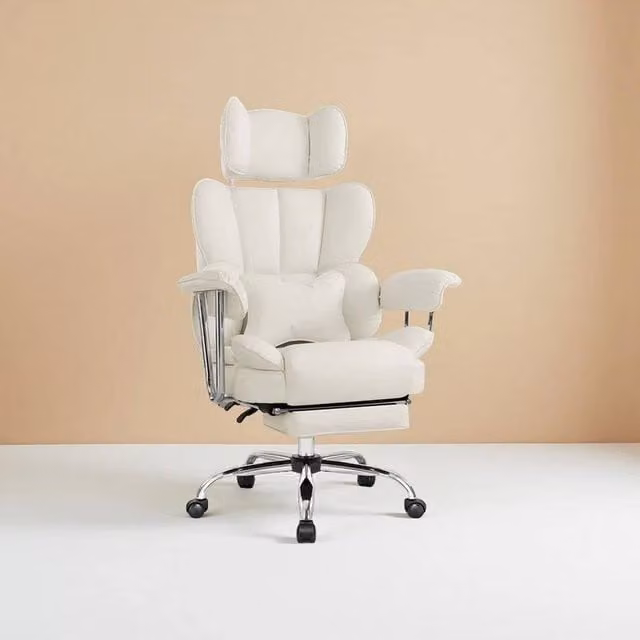 KORVIXA White Big and Tall PU Leather Swivel Office Task Chair with Headrest