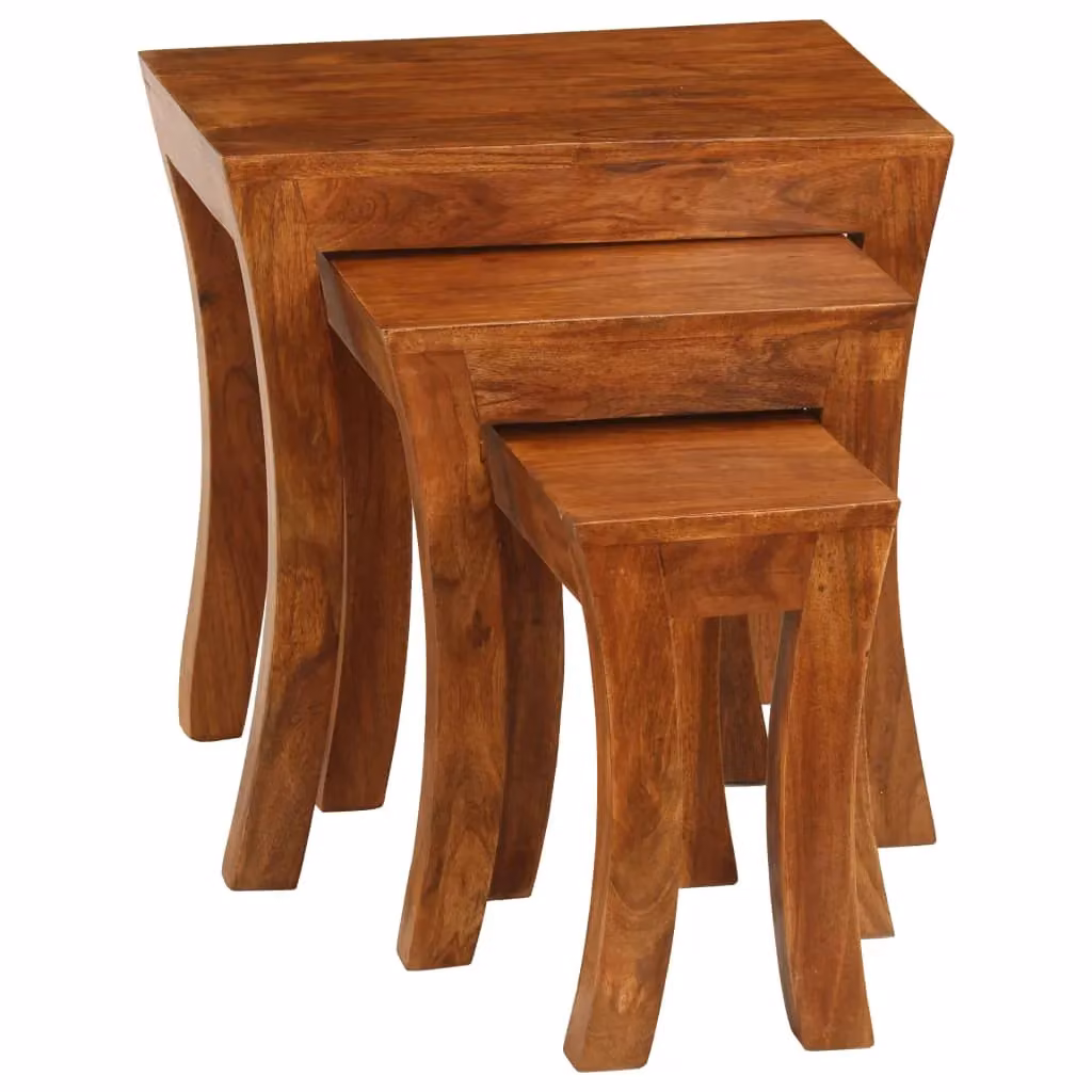 Berkfield Home 3 Piece Nesting Table Set in Brown Solid Acacia Wood, W/D/H: 50 x 35 x 50 cm – 3