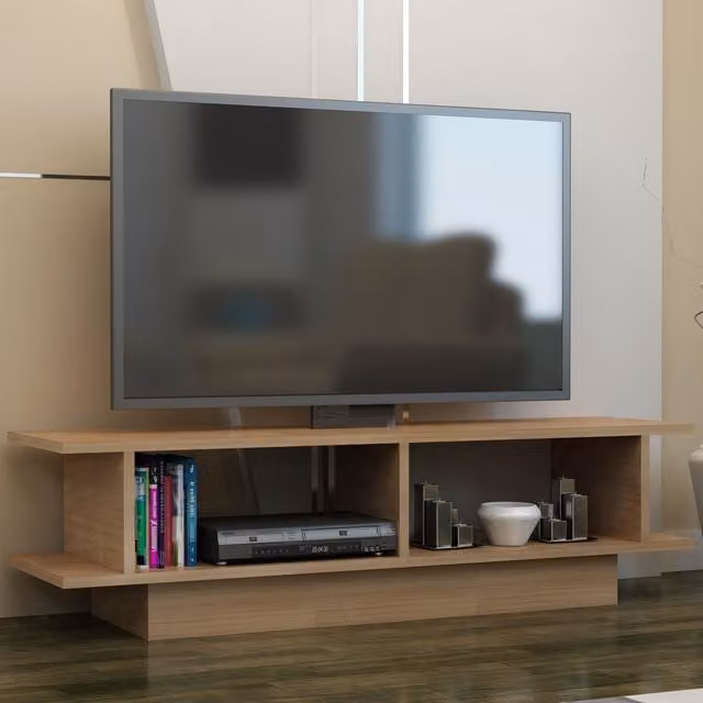 Decorotika Mira Modern TV Unit in Teak Wood and MDF, Brown and Yellow, Width: 120 cm