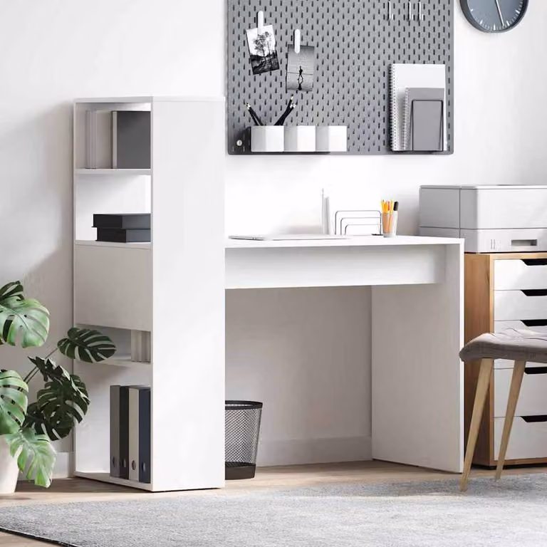 Berkfield Home Elegant White Writing Desk with Storage, W/D/H: 113 x 54 x 120 cm