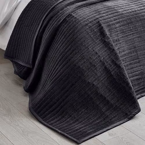 Catherine Lansfield Velvet Pinsonic Quilted Bedspread in Black, W x D: 220 x 220 cm