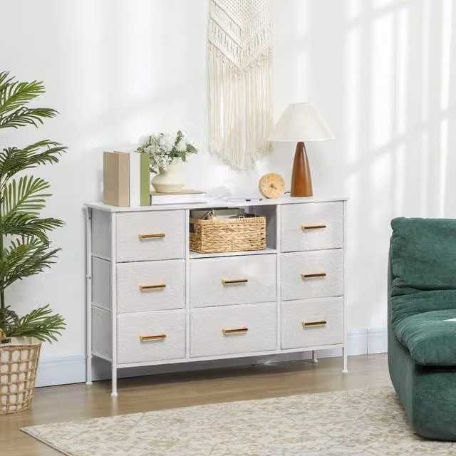 STILVORA Modern Cream Chest of Drawers with Charging Station