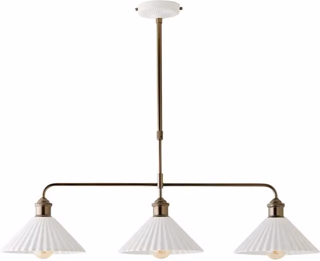 ValueLights Burford 3 Drop Ceramic Ribbed Diner Bar Ceiling Light in White and Gold/Brass with Bulbs Included