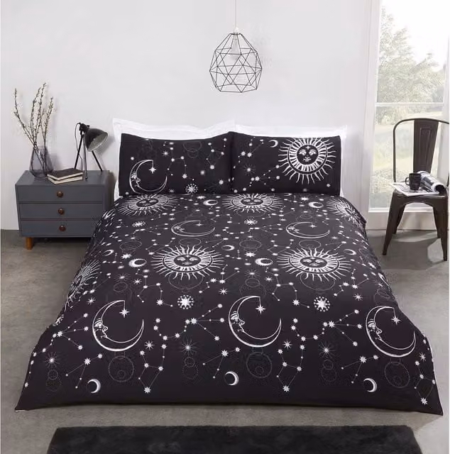 Rapport Celestial Stars Boho Duvet Cover Set, Black, 90 x 200 cm