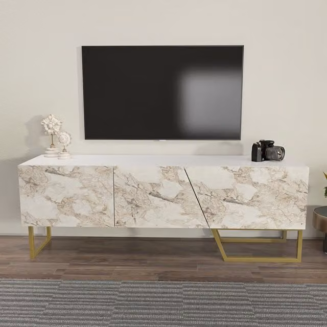 Decorotika Parla Modern TV Unit in White and Gold
