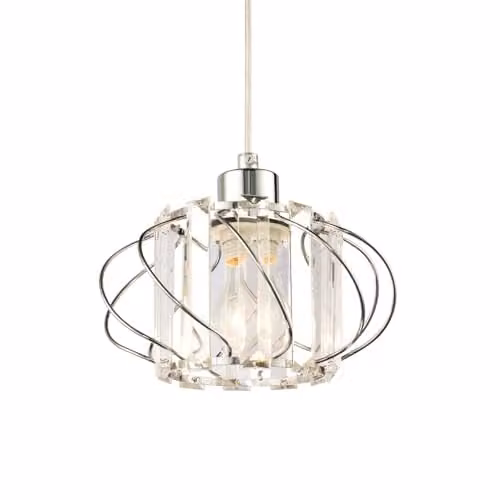 Happy Homewares Modern Rectangular Pendant Lamp Shade with Clear Acrylic and Shiny Chrome Twisted Round Frame, W/D/H: 19 x 19 x 19 cm – 1